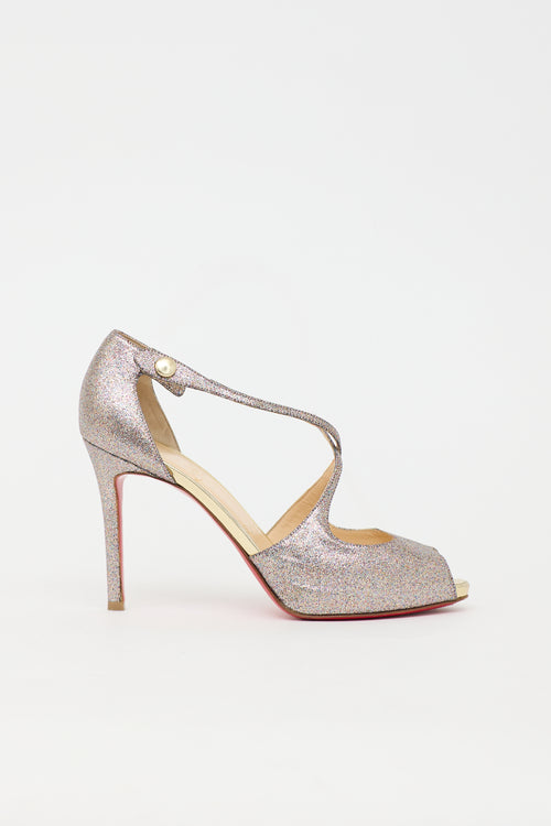 Christian Louboutin Glitter Peep Toe  Pump