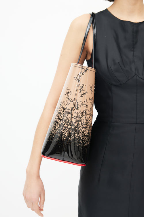 Christian Louboutin Pink & Black Cabata Patent Stud Logo Tote