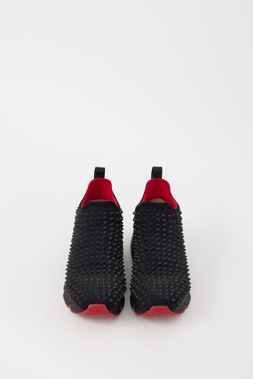Christian Louboutin Black & Red Spike Sock Studded Sneaker