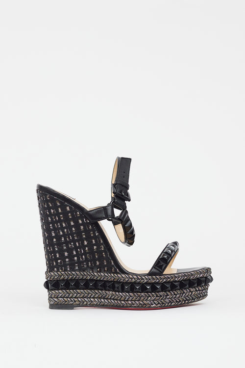 Christian Louboutin Black & Gold Cataclou Studded Metallic Wedge Sandal