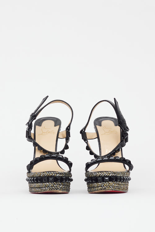 Christian Louboutin Black & Gold Cataclou Studded Metallic Wedge Sandal
