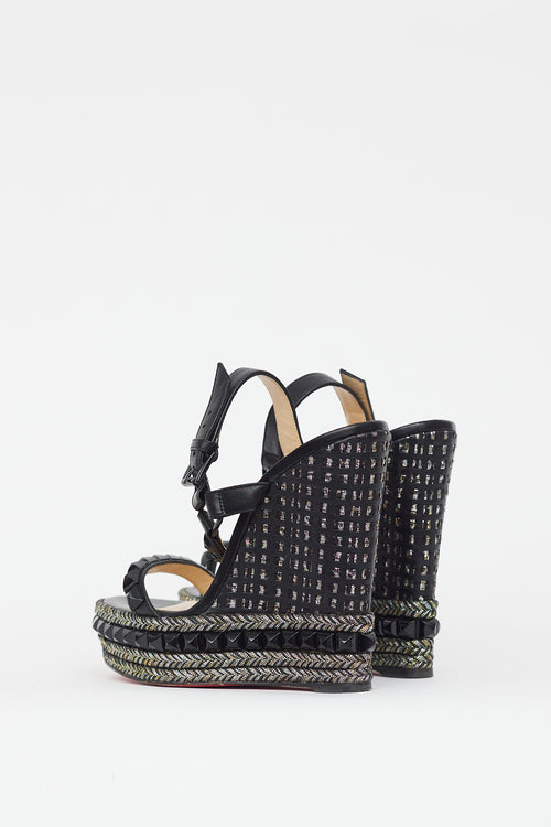 Christian Louboutin Black & Gold Cataclou Studded Metallic Wedge Sandal