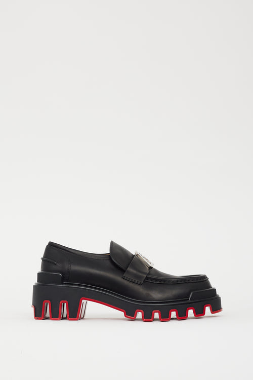 Christian Louboutin Black & Red Moc Dune Uomo Loafer