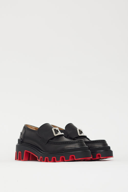 Christian Louboutin Black & Red Moc Dune Uomo Loafer