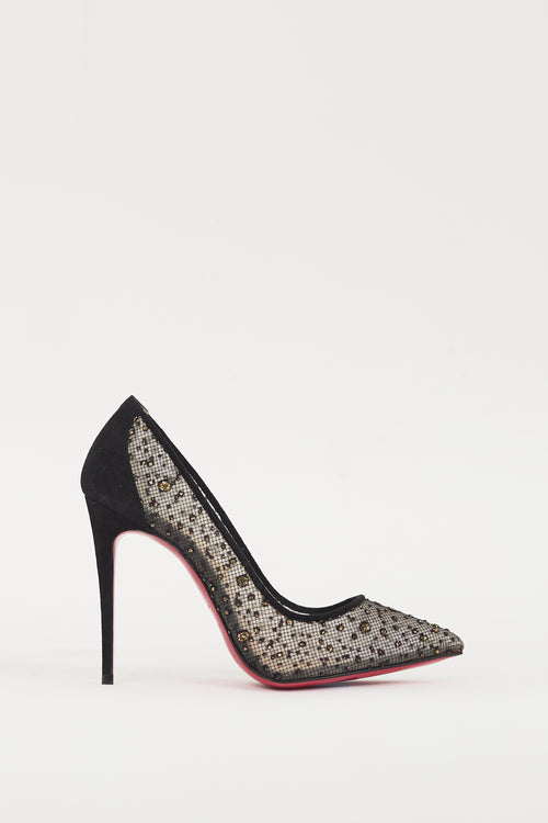 Christian Louboutin Black & Gold Lace Follies Heel