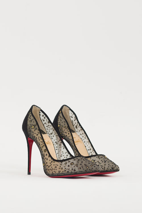 Christian Louboutin Black & Gold Lace Follies Heel