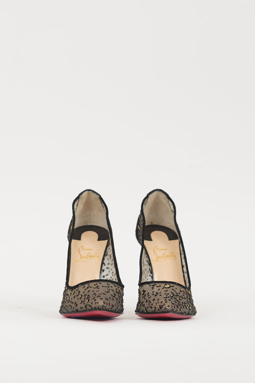 Christian Louboutin Black & Gold Lace Follies Heel