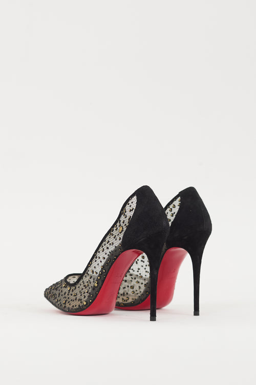 Christian Louboutin Black & Gold Lace Follies Heel