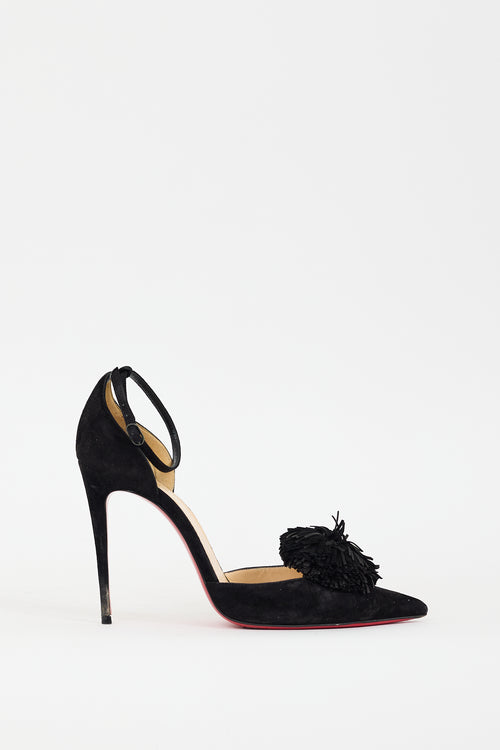 Christian Louboutin Black Suede Tsarou Pom Pom D'Orsay Pump