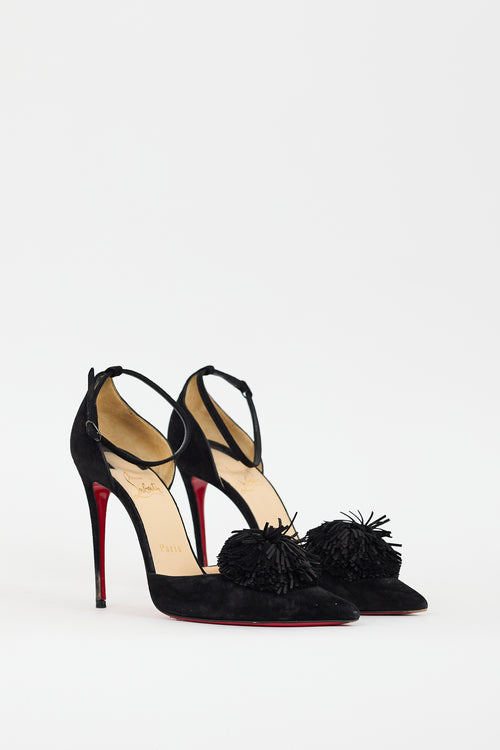 Christian Louboutin Black Suede Tsarou Pom Pom D'Orsay Pump