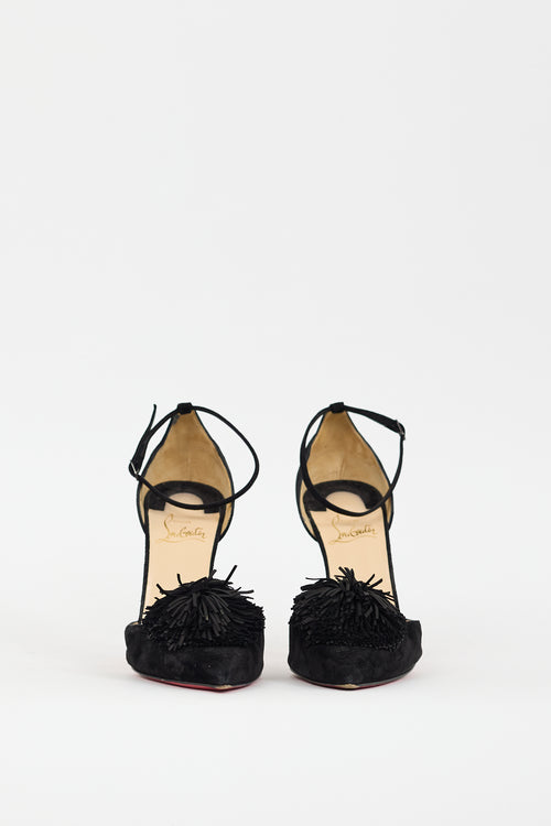 Christian Louboutin Black Suede Tsarou Pom Pom D'Orsay Pump