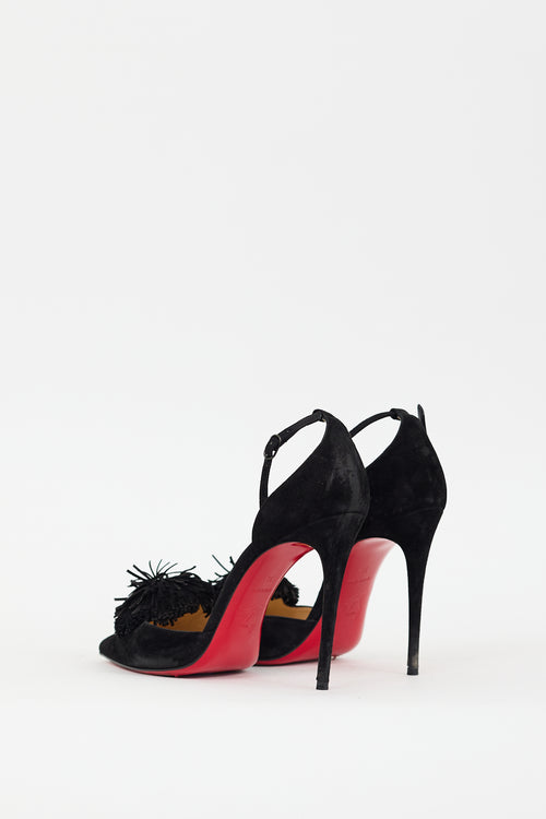 Christian Louboutin Black Suede Tsarou Pom Pom D'Orsay Pump