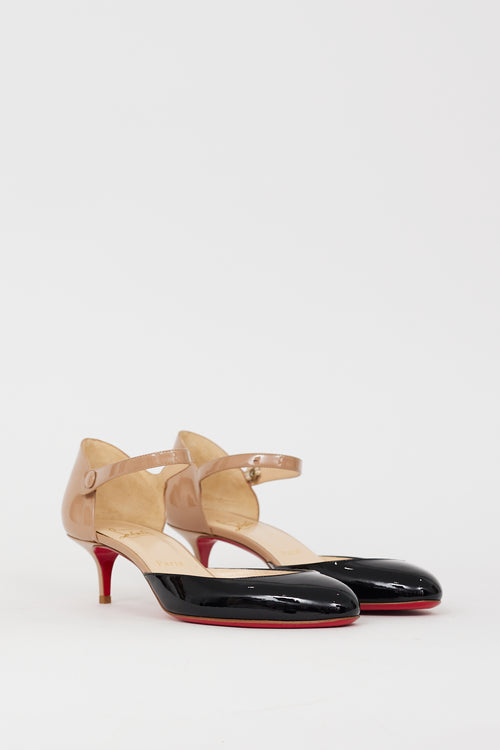 Christian Louboutin Black & Beige Patent Mary Jane D'Orsay Pump