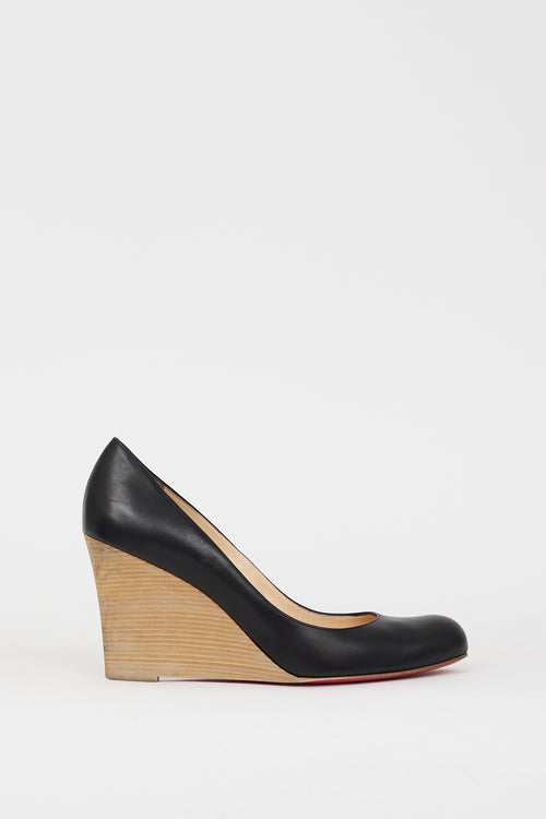 Christian Louboutin Black & Beige Wooden Miss Boxing Wedge Heel