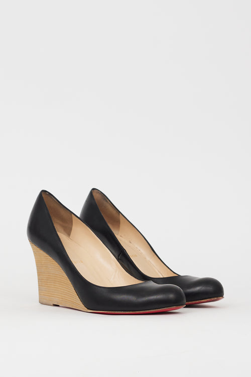 Christian Louboutin Black & Beige Wooden Miss Boxing Wedge Heel
