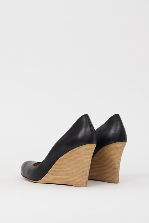 Christian Louboutin Black & Beige Wooden Miss Boxing Wedge Heel