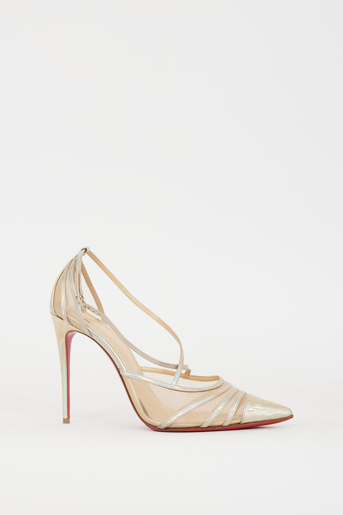 Christian Louboutin Gold Iridescent Leather & Mesh Theodorella Pump