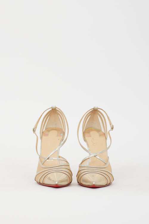 Christian Louboutin Gold Iridescent Leather & Mesh Theodorella Pump