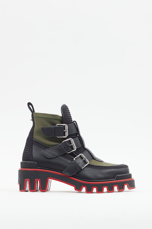 Christian Louboutin Green & Black Dune Buckle Boot