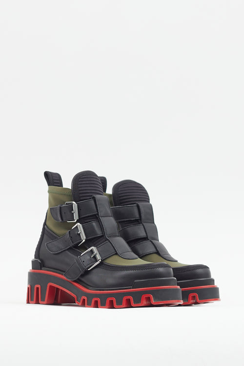 Christian Louboutin Green & Black Dune Buckle Boot