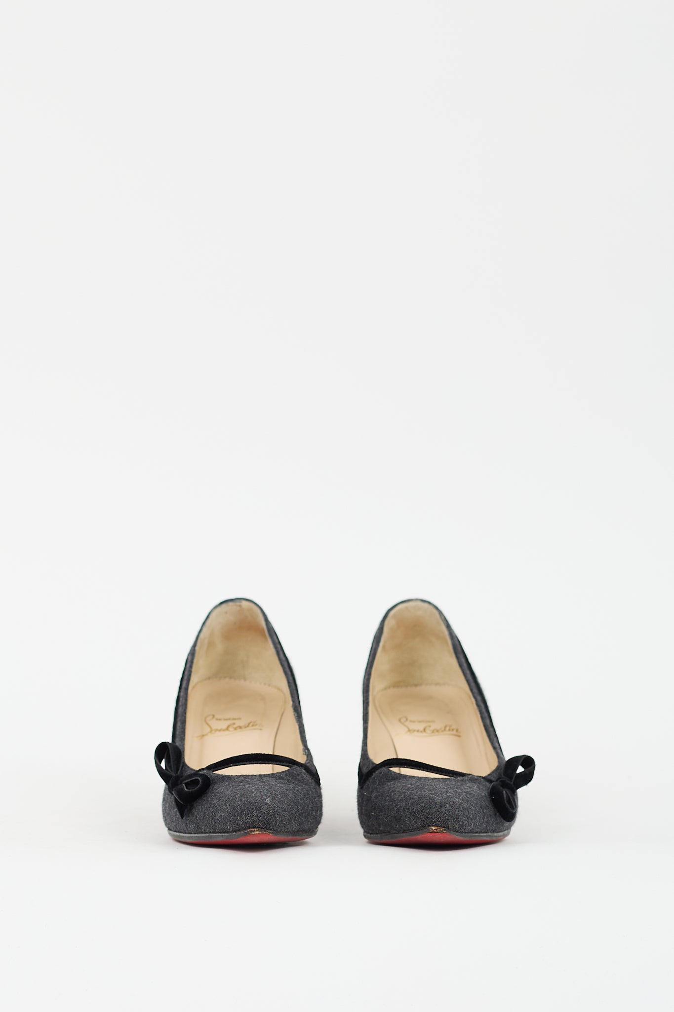 Christian Louboutin Grey & Black Wool Bow Pump