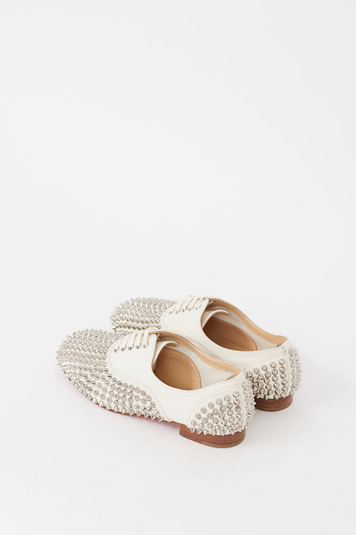 Christian Louboutin White & Silver Leather Freddy Spiked Oxford