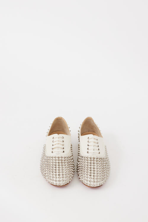 Christian Louboutin White & Silver Leather Freddy Spiked Oxford