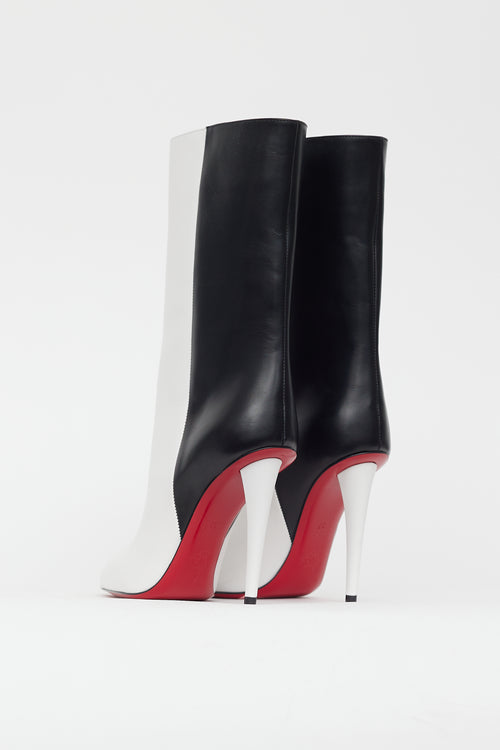 Christian Louboutin White & Black Astrilarge Booty Heeled Boot