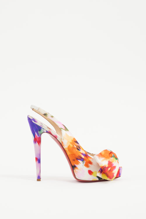 Christian Louboutin White & Multicolour Vendome Satin Heel