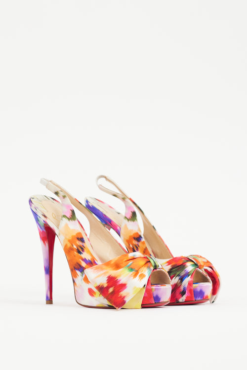 Christian Louboutin White & Multicolour Vendome Satin Heel