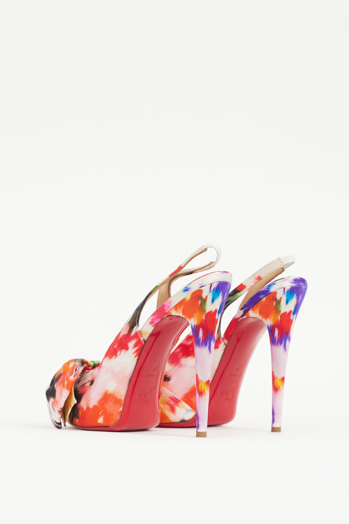 Christian Louboutin White & Multicolour Vendome Satin Heel