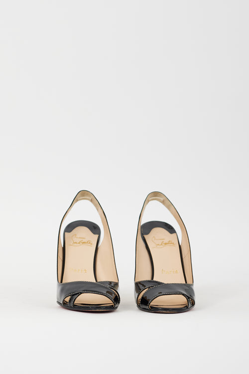 Christian Louboutin Black & Cream Patent Leather Slingback Wedge