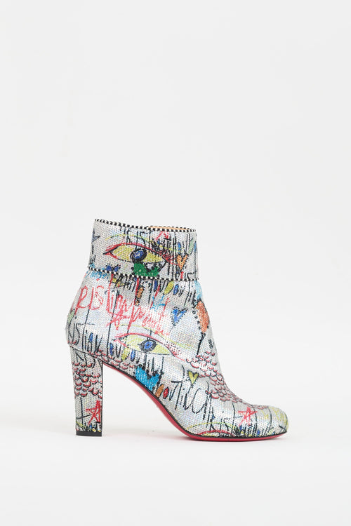Christian Louboutin Silver & Multi Graffiti Sequin Moulamax Boot