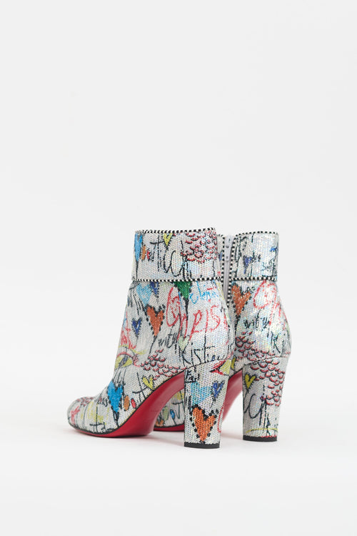 Christian Louboutin Silver & Multi Graffiti Sequin Moulamax Boot
