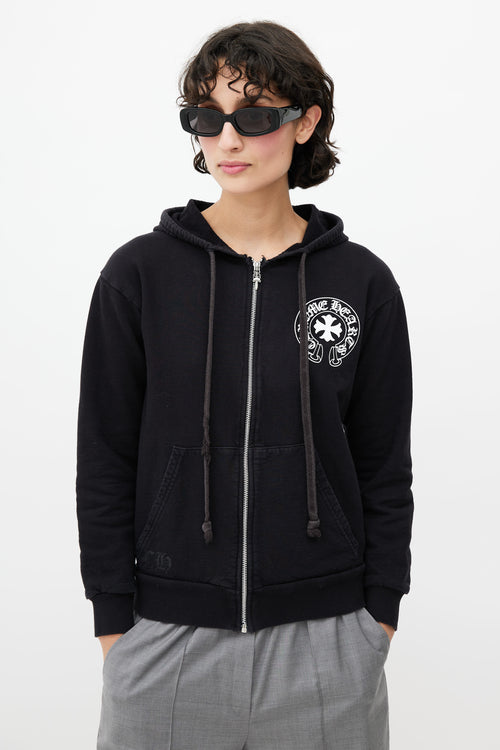 Chrome Hearts Black & White Logo Zip Up Hoodie