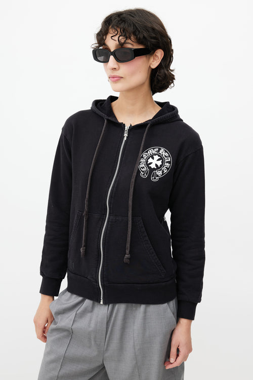 Chrome Hearts Black & White Logo Zip Up Hoodie