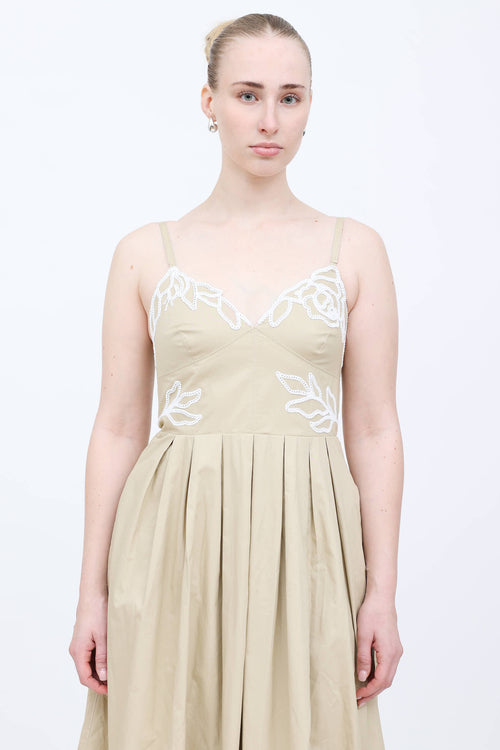 Cinq à Sept Floral Embroidered Pleated Dress