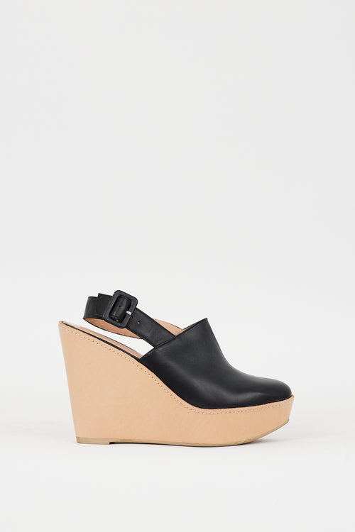 Clergerie Black & Beige Slingback Platform Mule