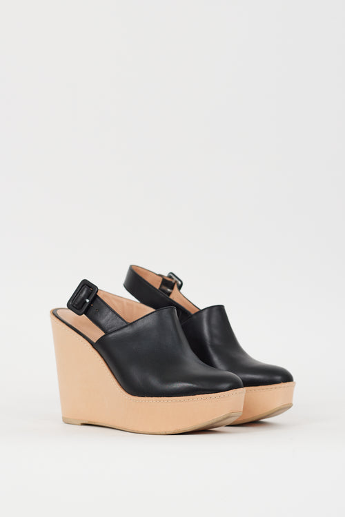 Clergerie Black & Beige Slingback Platform Mule