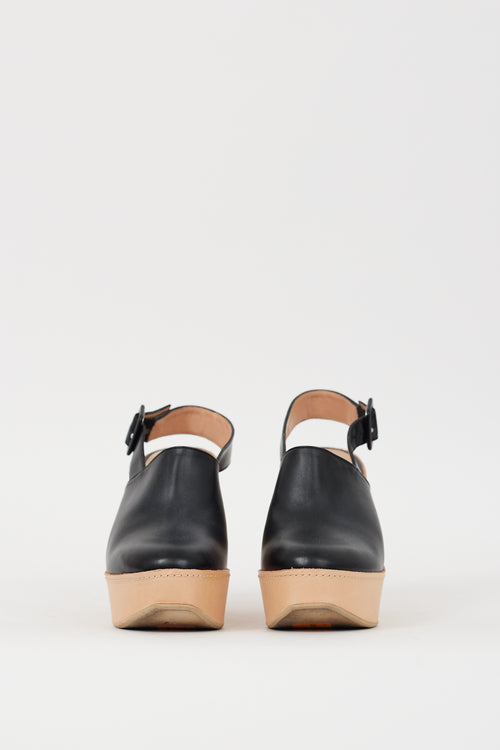 Clergerie Black & Beige Slingback Platform Mule
