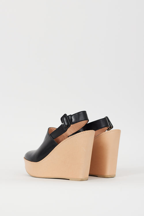 Clergerie Black & Beige Slingback Platform Mule