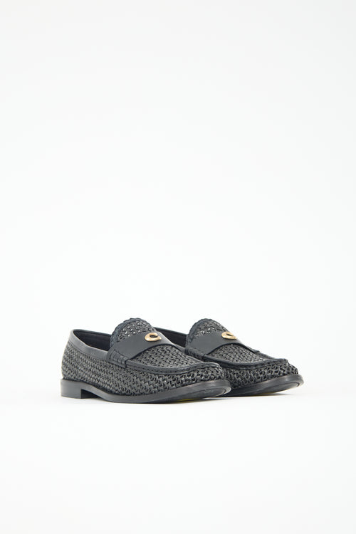 Coach Raffia & Leather Woven Jolene Loafer