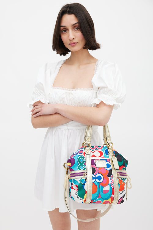 Coach Red & Multicolour Poppy C Spotlight Tote Bag