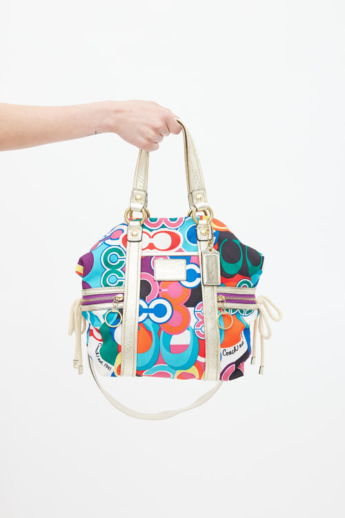 Coach Red & Multicolour Poppy C Spotlight Tote Bag