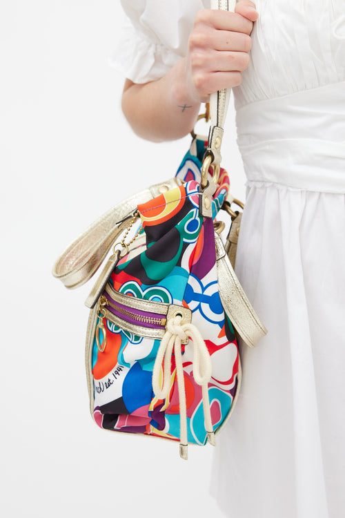 Coach Red & Multicolour Poppy C Spotlight Tote Bag