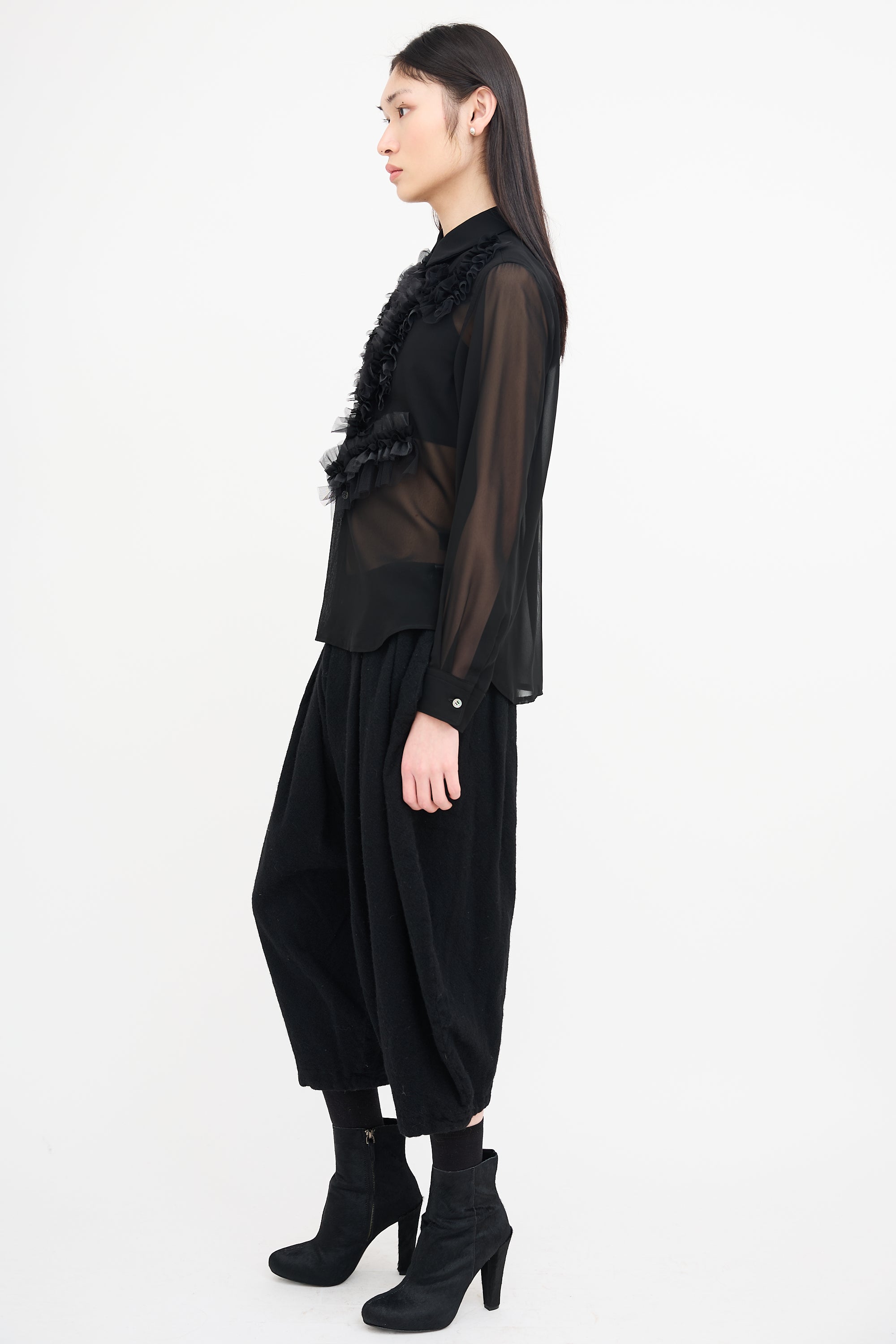Comme des Garçons Black Sheer Ruffled Blouse