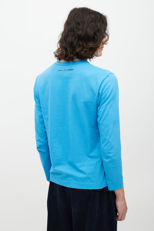 Comme des Garçons Blue & Black Logo Top