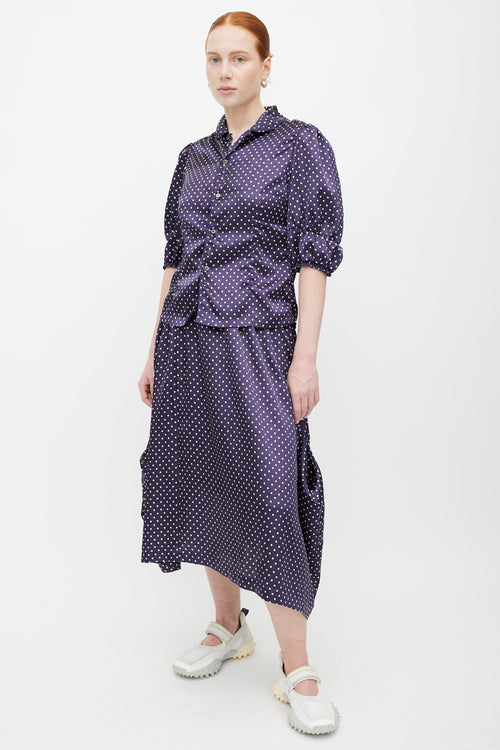 Comme des Garçons FW 2018 Navy & White Satin Polkadot Set