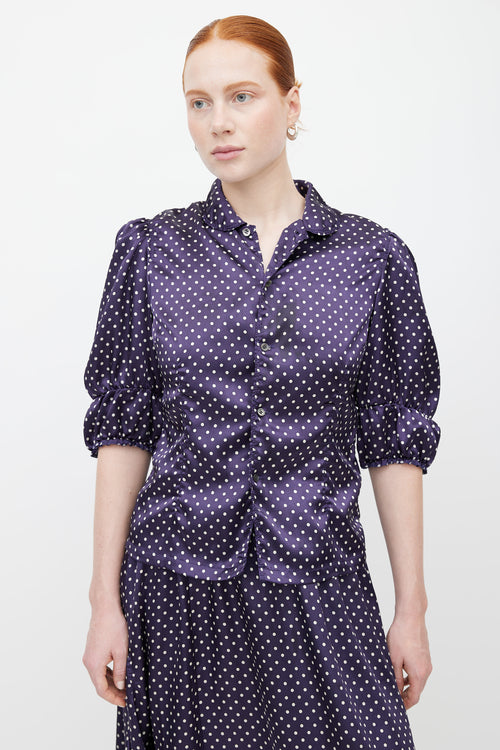 Comme des Garçons FW 2018 Navy & White Satin Polkadot Set