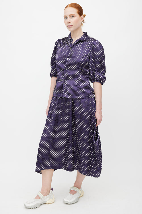 Comme des Garçons FW 2018 Navy & White Satin Polkadot Set